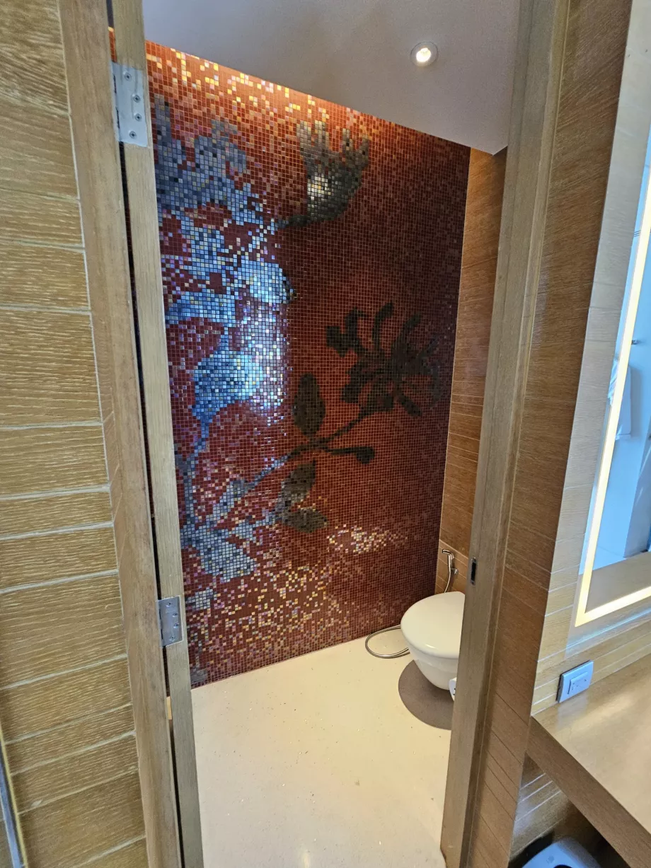 Туалет відокремлений дверима від ванної кімнати