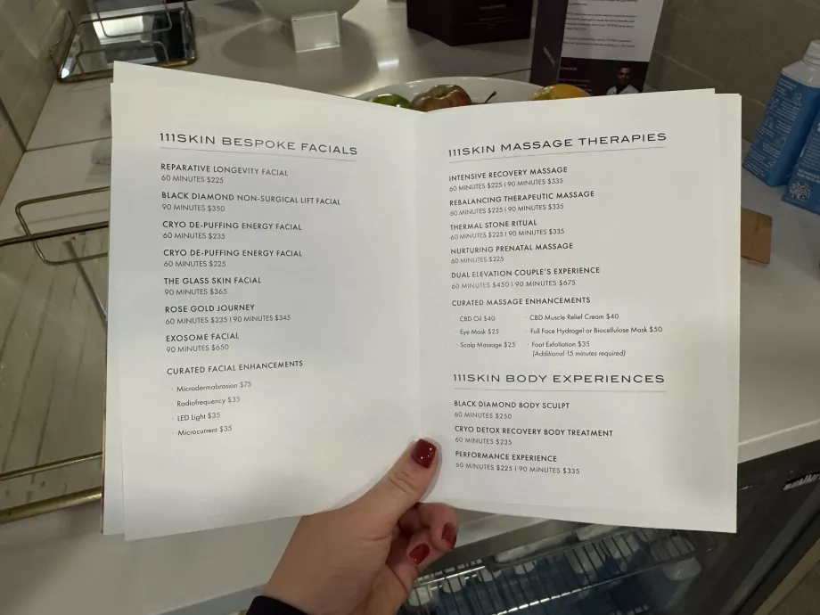 Прейскурант на послуги спа-центру