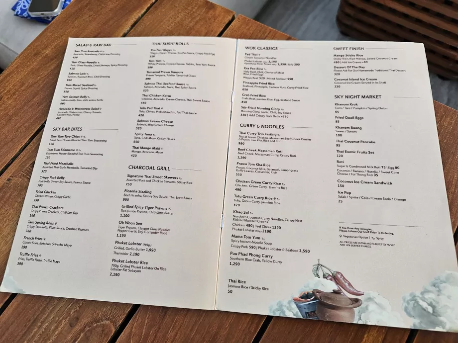 Акара Скай Хануман - меню, їжа, напої