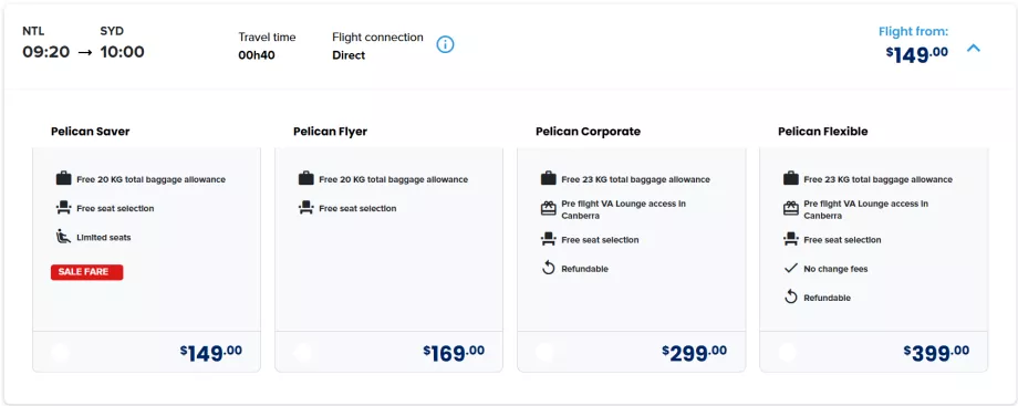 Класи тарифів FlyPelican