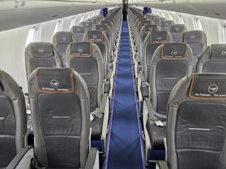 Салон бізнес-класу, салон економ-класу на задньому плані