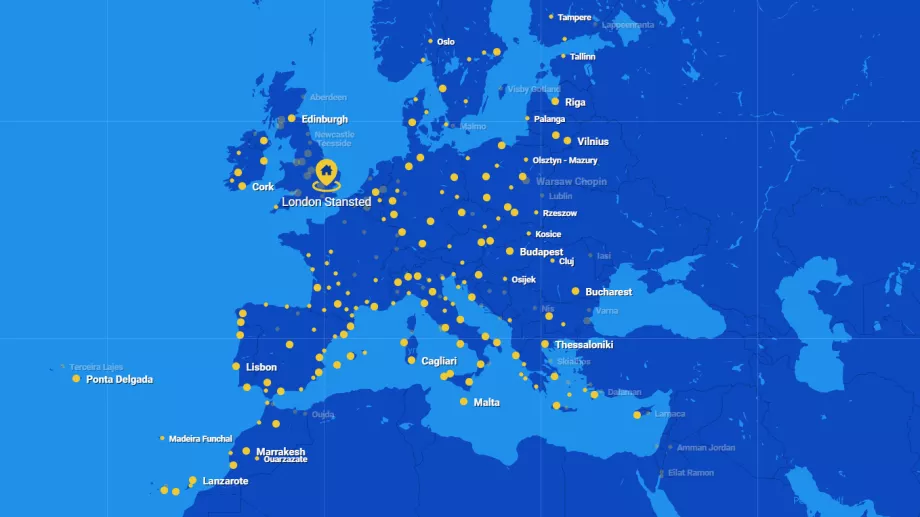 Карта маршрутів Ryanair