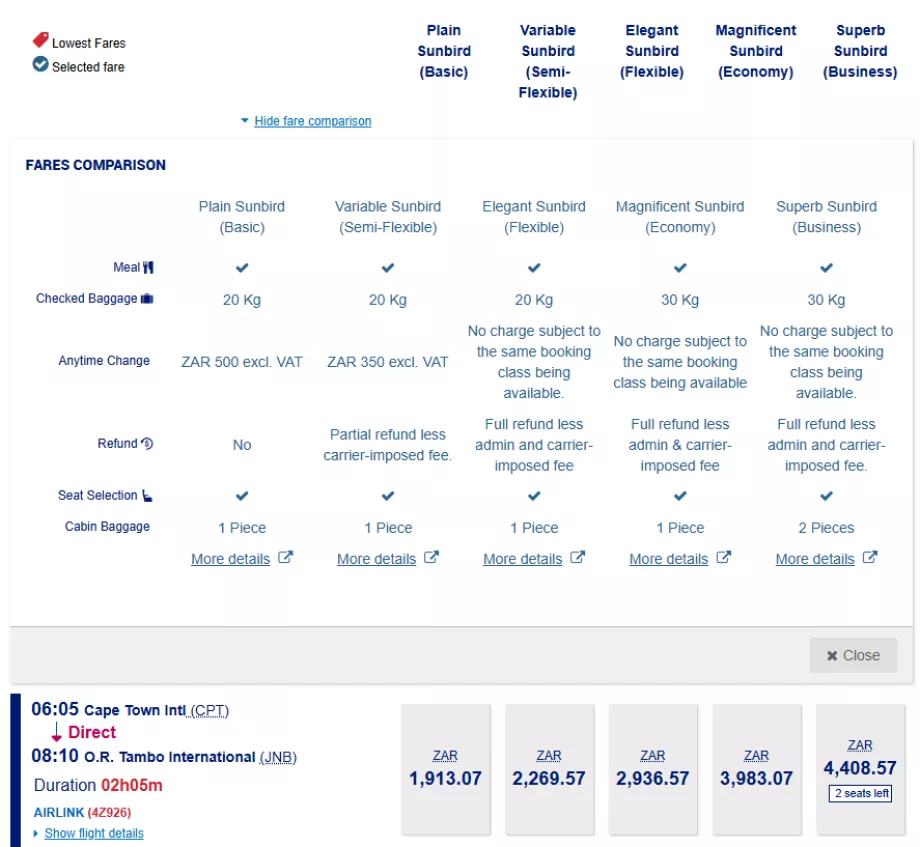Тарифні класи Airlink
