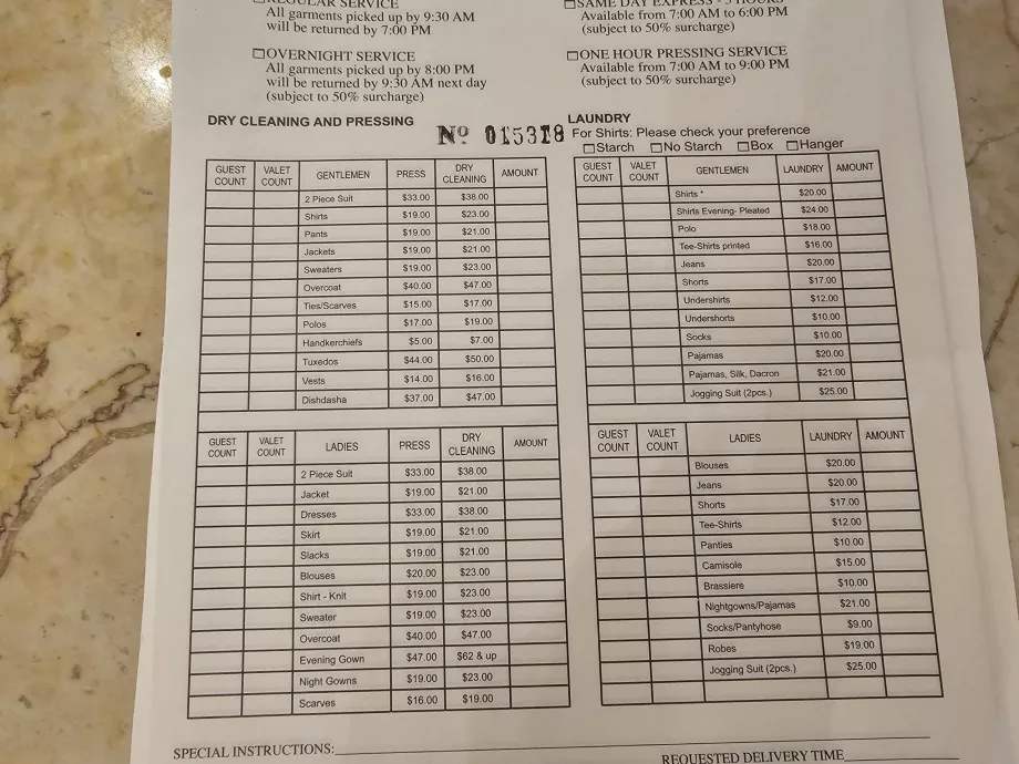 Ціни на послуги пральні